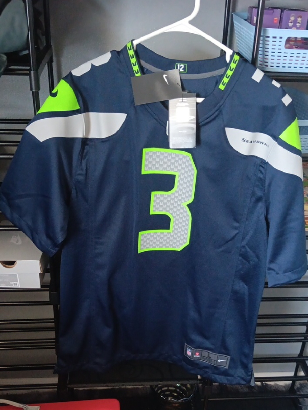 Nike Navy & Neon Green #3 Seahawks Wilson Football Jersey